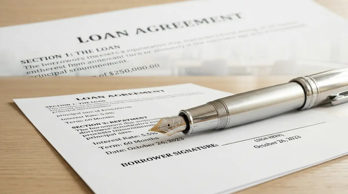 A happy person sitting at a desk looking at a loan approval letter on their laptop.]