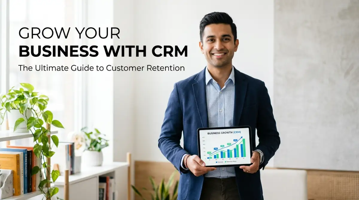 A smart young business owner looking at clean growth charts on a tablet, showcasing how customer relationship management software improves business growth and customer retention.