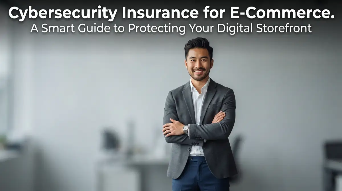 A confident entrepreneur demonstrating the importance of securing an online store with cybersecurity insurance.