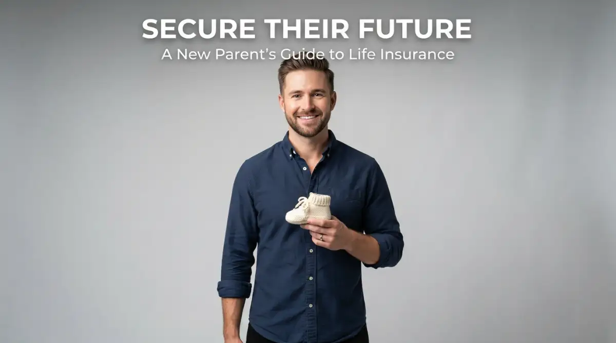 A smart young father planning his family's future through the best life insurance for new parents.